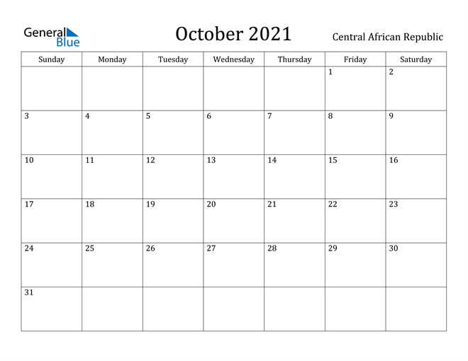 October 2021 Calendar Central African Republic