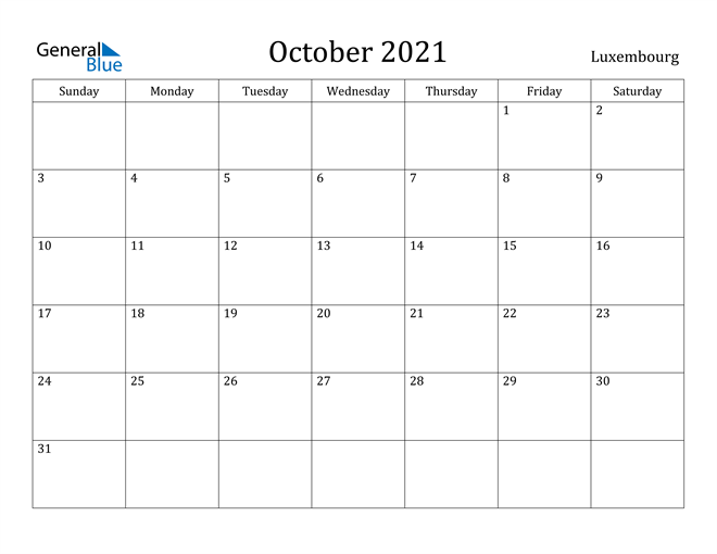 October 2021 Calendar Luxembourg