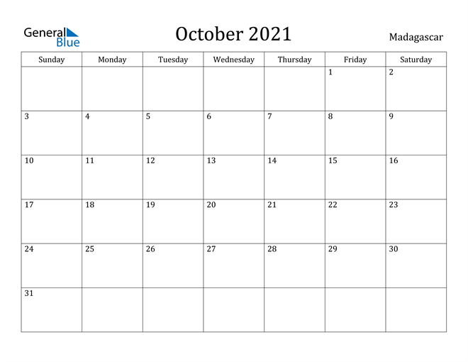 October 2021 Calendar Madagascar