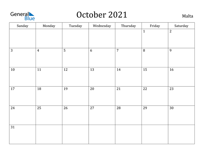 october 2021 calendar malta