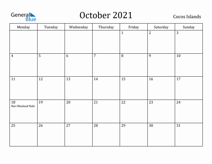 October 2021 Calendar Cocos Islands
