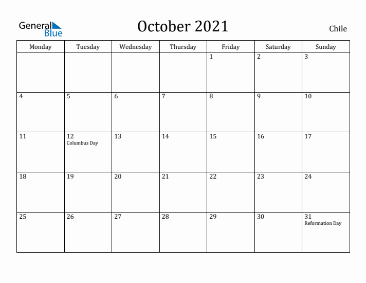 October 2021 Calendar Chile