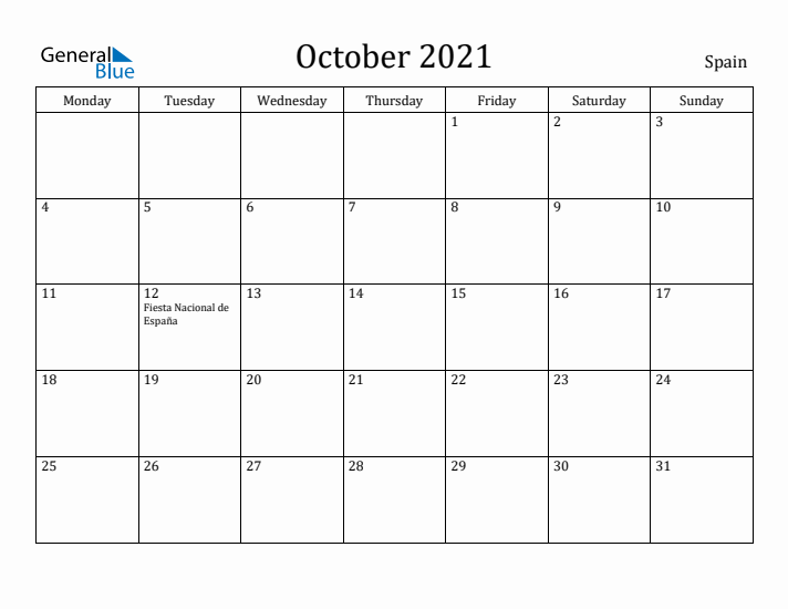 October 2021 Calendar Spain