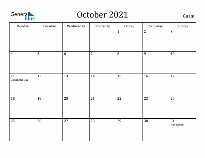 October 2021 Calendar Guam