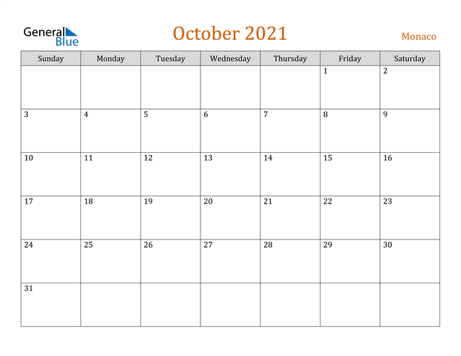 October 2021 Holiday Calendar