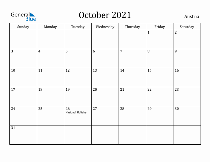 October 2021 Calendar Austria