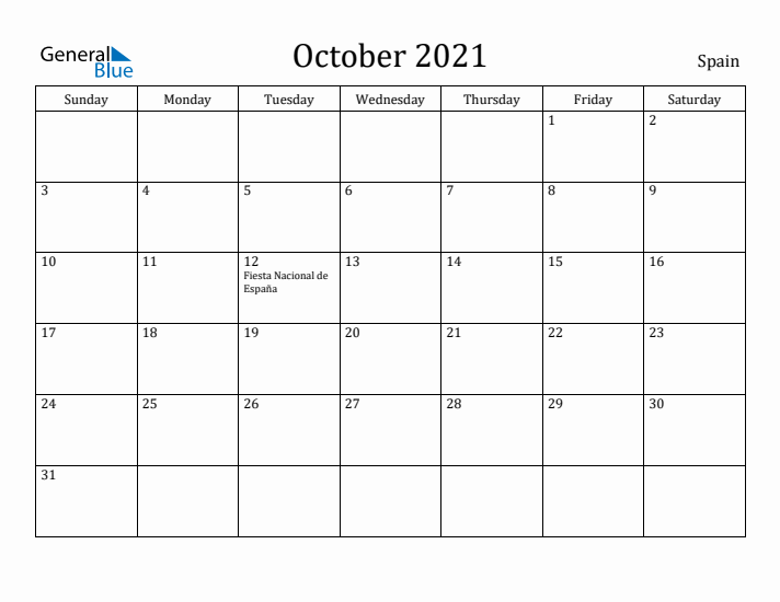 October 2021 Calendar Spain