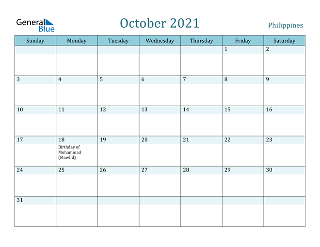 October 2021 Calendar with Holidays in PDF, Word, and Excel