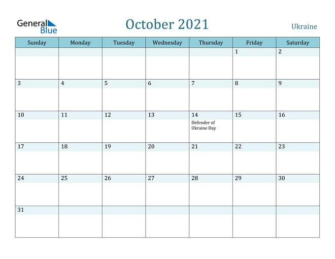 October 2021 Calendar with Holidays in PDF, Word, and Excel