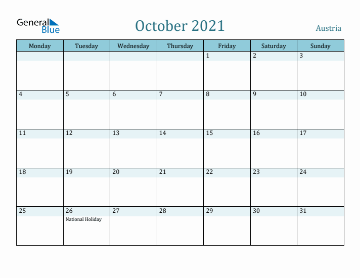 October 2021 Calendar with Holidays