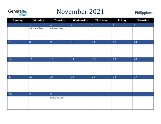 November 2021 Philippines Calendar