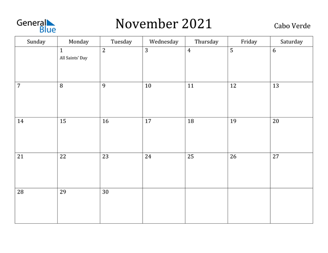 November 2021 Calendar Cabo Verde