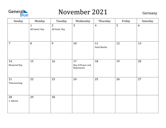November 2021 Calendar Germany