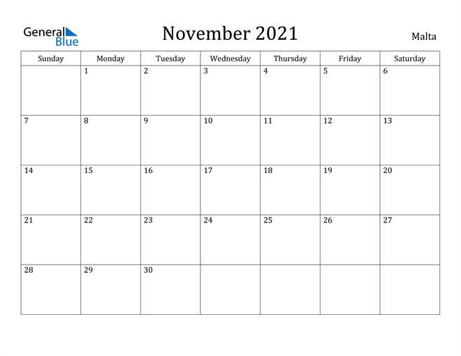 november 2021 calendar malta