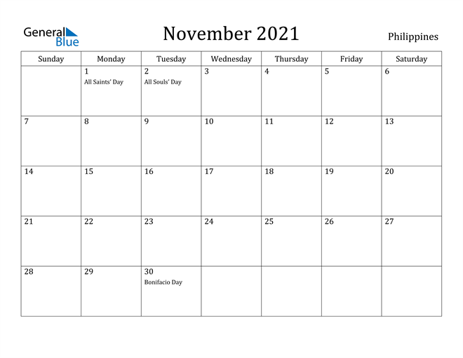 November 2021 Calendar Philippines