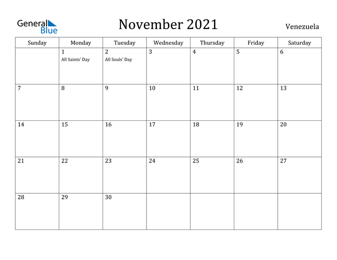 November 2021 Calendar Venezuela