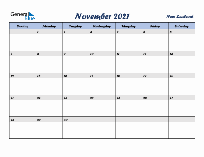 November 2021 Calendar with Holidays in New Zealand