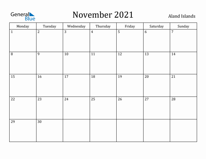 November 2021 Calendar Aland Islands
