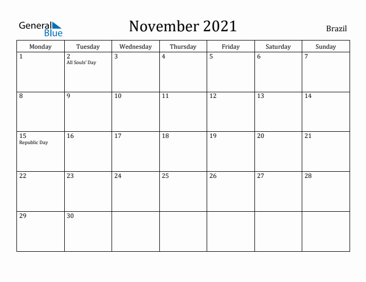 November 2021 Calendar Brazil