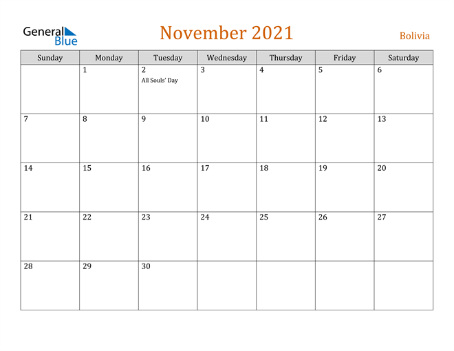 November 2021 Holiday Calendar