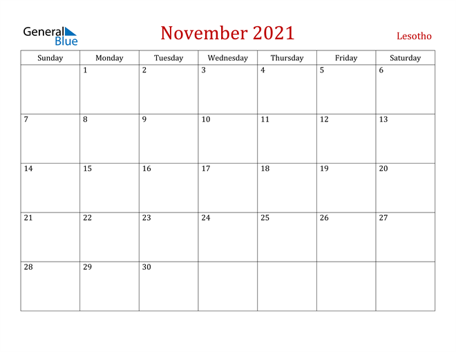 Lesotho November 2021 Calendar