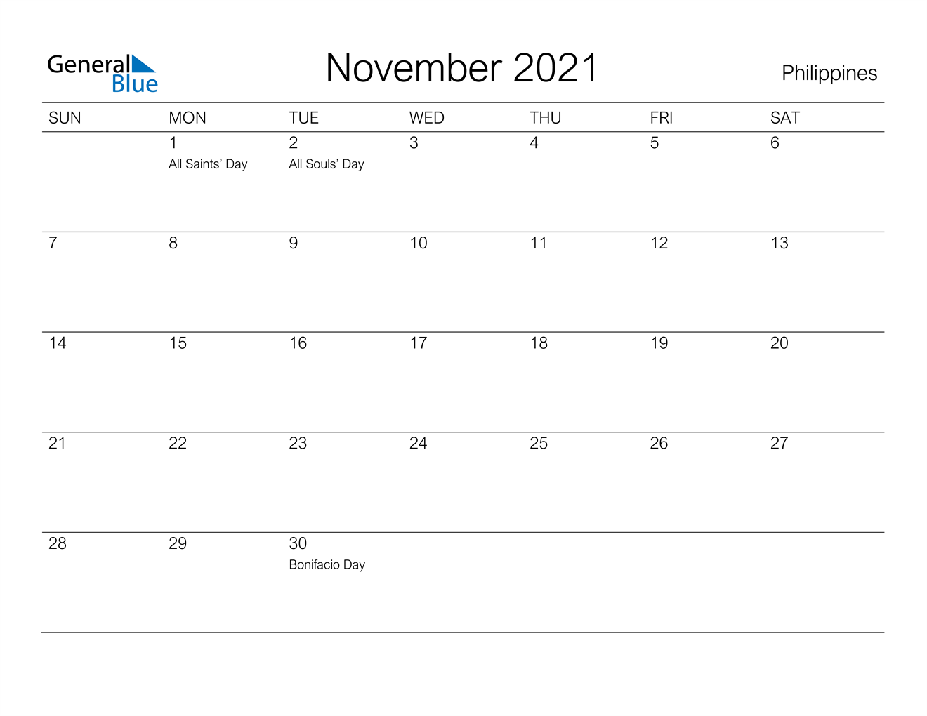 november 2021 calendar philippines