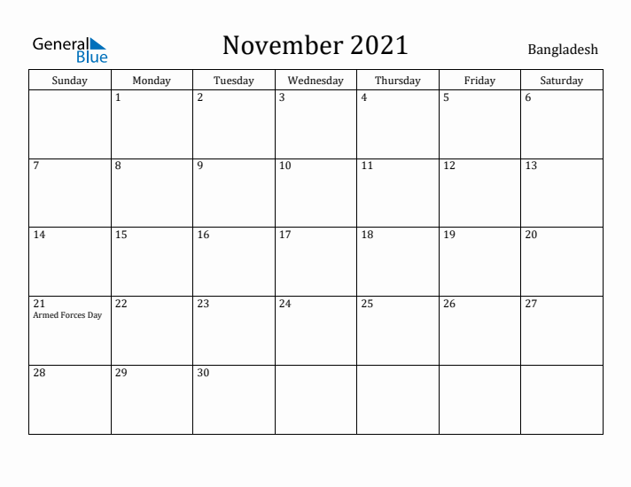 November 2021 Calendar Bangladesh