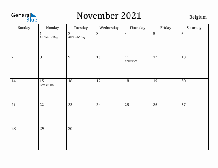 November 2021 Calendar Belgium
