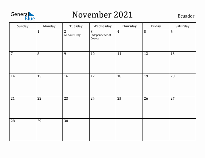 November 2021 Calendar Ecuador