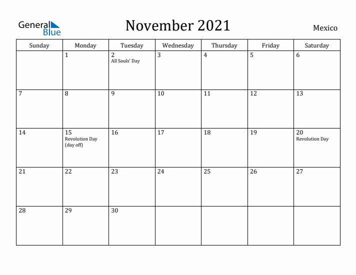 November 2021 Calendar Mexico