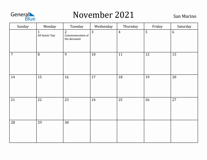 November 2021 Calendar San Marino