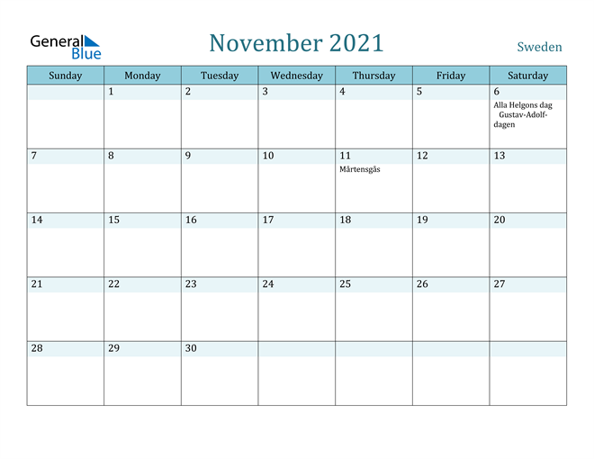 November 2021 Calendar with Holidays in PDF, Word, and Excel