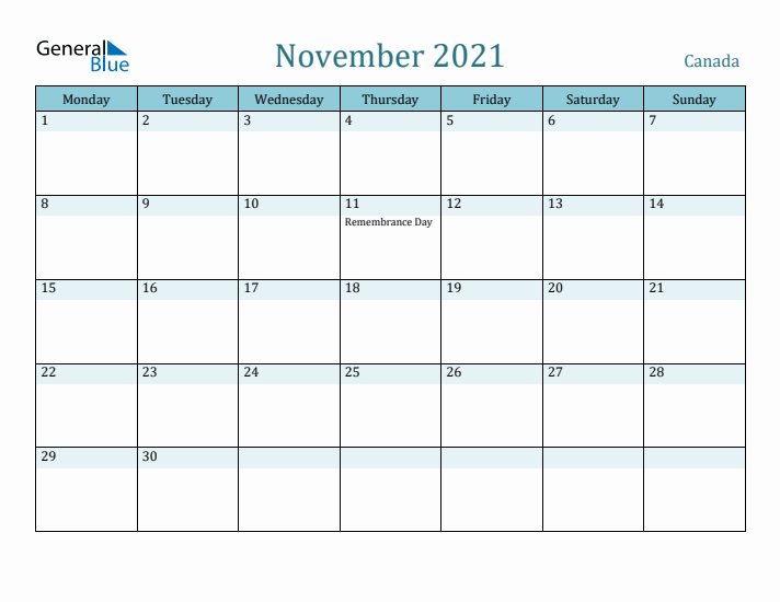 November 2021 Calendar with Holidays