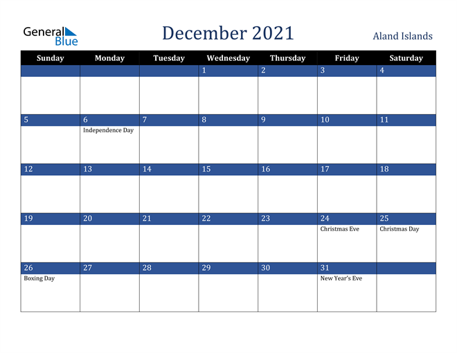 December 2021 Aland Islands Calendar