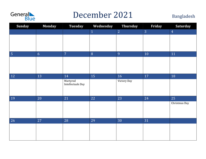 December 2021 Bangladesh Calendar