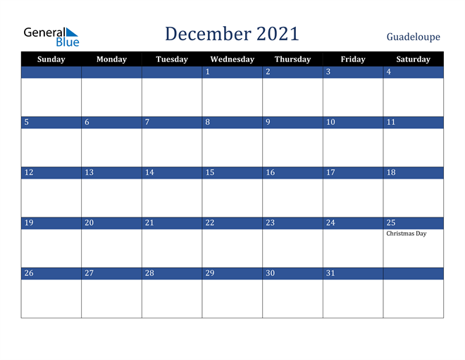 December 2021 Guadeloupe Calendar