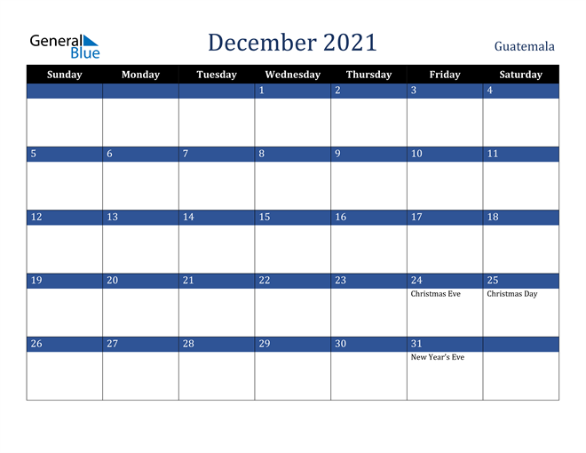 December 2021 Guatemala Calendar