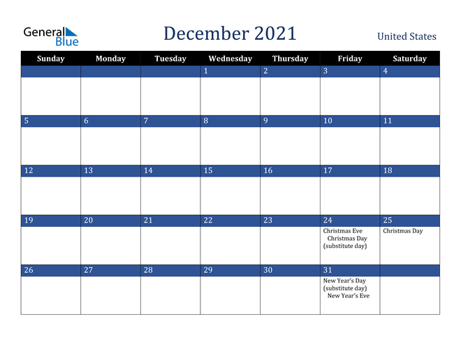 December 2021 United States Calendar