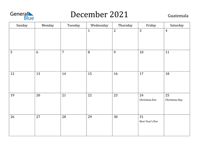 December 2021 Calendar Guatemala