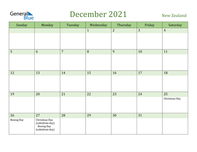 December 2021 To January 2022 Calendar New Zealand December 2021 Calendar With Holidays