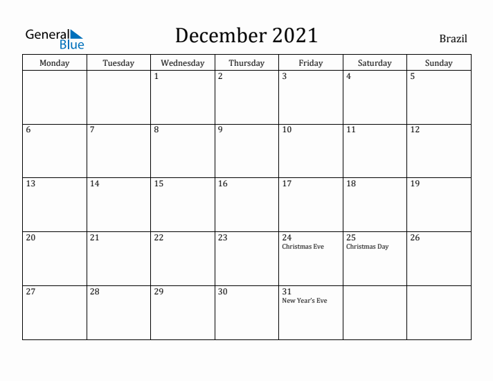 December 2021 Calendar Brazil