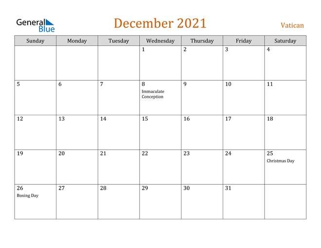 December 2021 Holiday Calendar