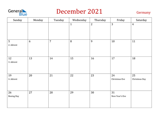 Germany December 2021 Calendar