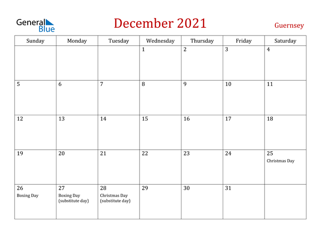 Guernsey December 2021 Calendar