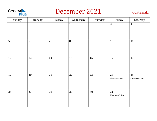 Guatemala December 2021 Calendar