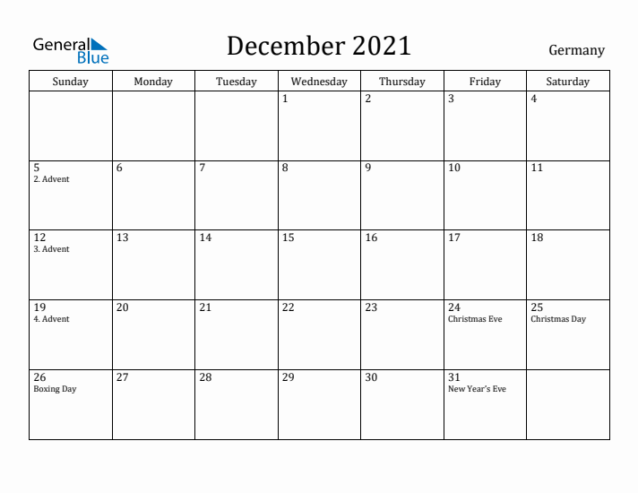 December 2021 Calendar Germany
