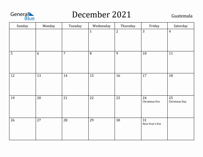 December 2021 Calendar Guatemala