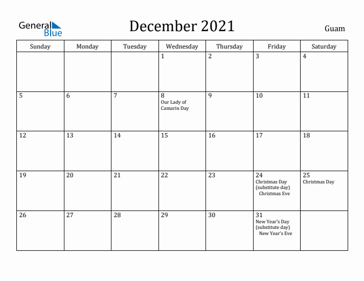 December 2021 Calendar Guam