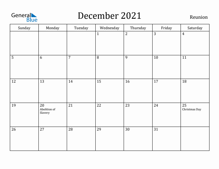 December 2021 Calendar Reunion