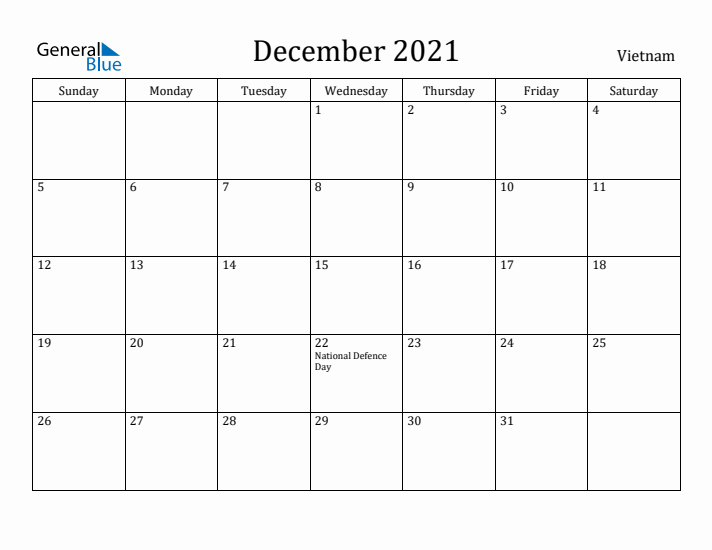 December 2021 Calendar Vietnam